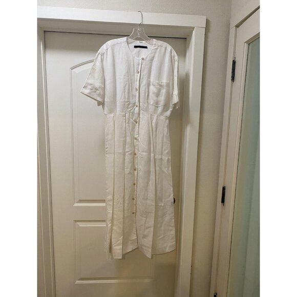 Jenni Kayne Day Dress Womens Medium White Linen Button Front Midi Short Sleeve - Picture 2 of 6